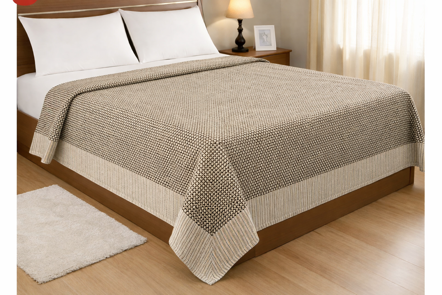 Single Dot Solapur Chaddar Cotton Bedsheet - Sandal