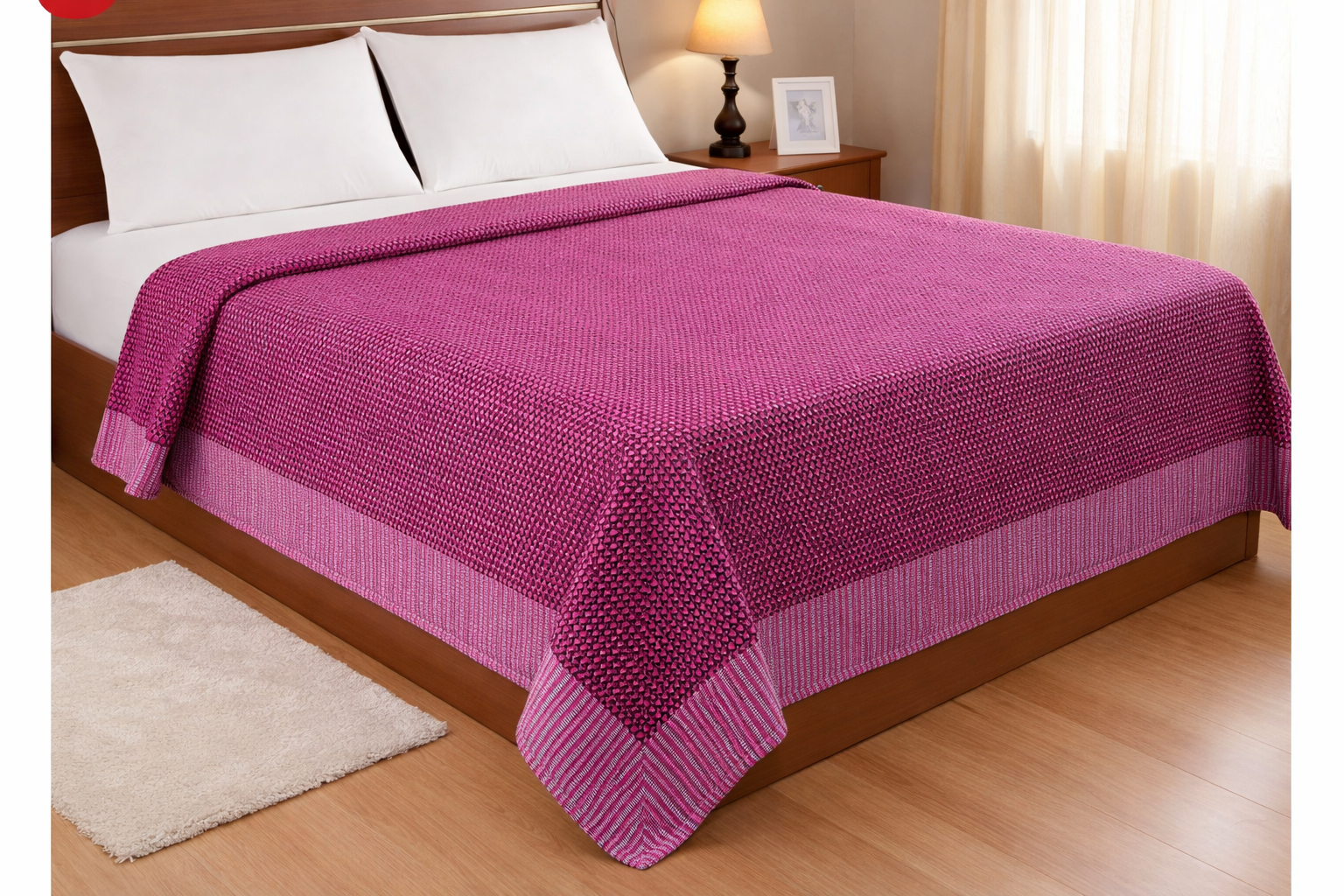Single Dot Solapur Chaddar Cotton Bedsheet - Pink