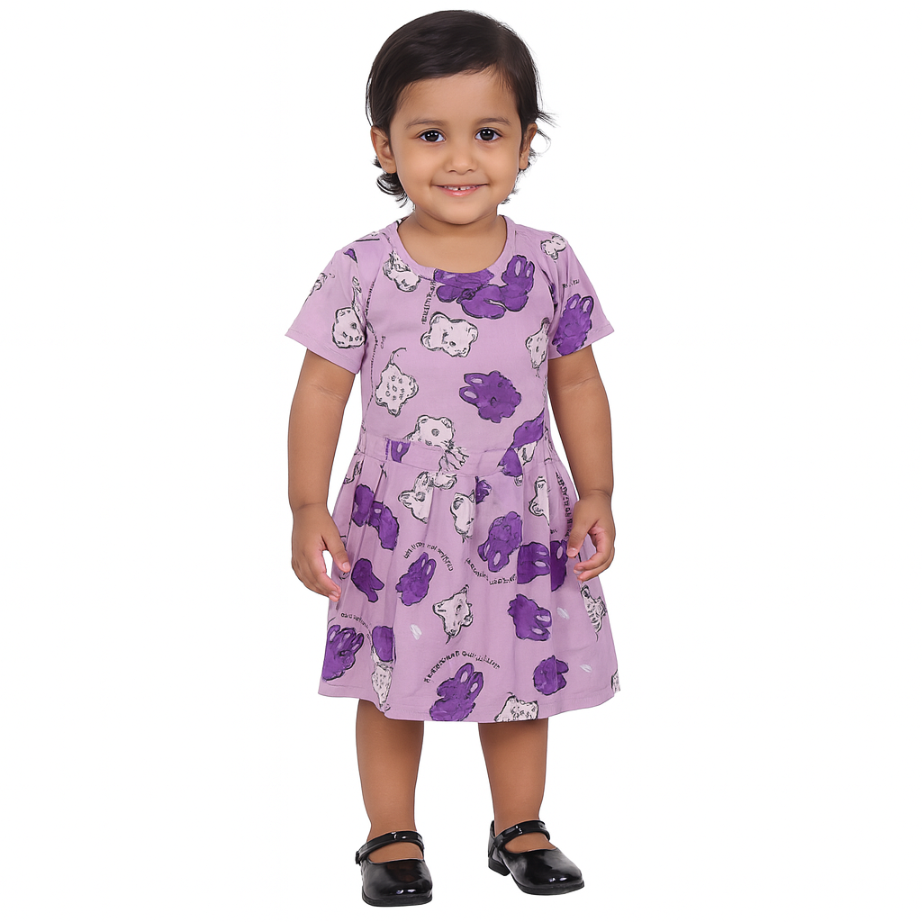 Baby Girl Cotton Printed Frock Dress | Short Sleeve | Below Knee
