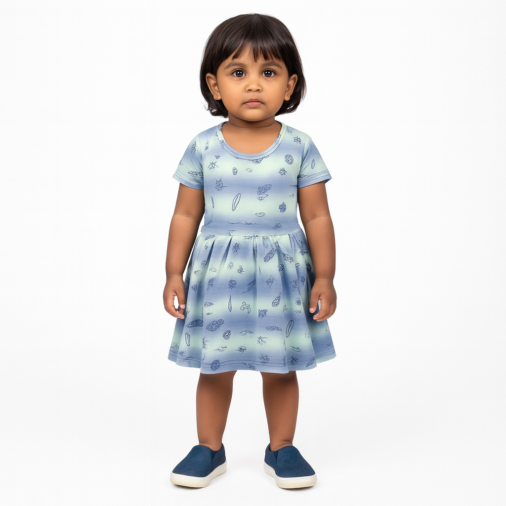 Baby Girl Cotton Printed Frock Dress | Short Sleeve | Below Knee