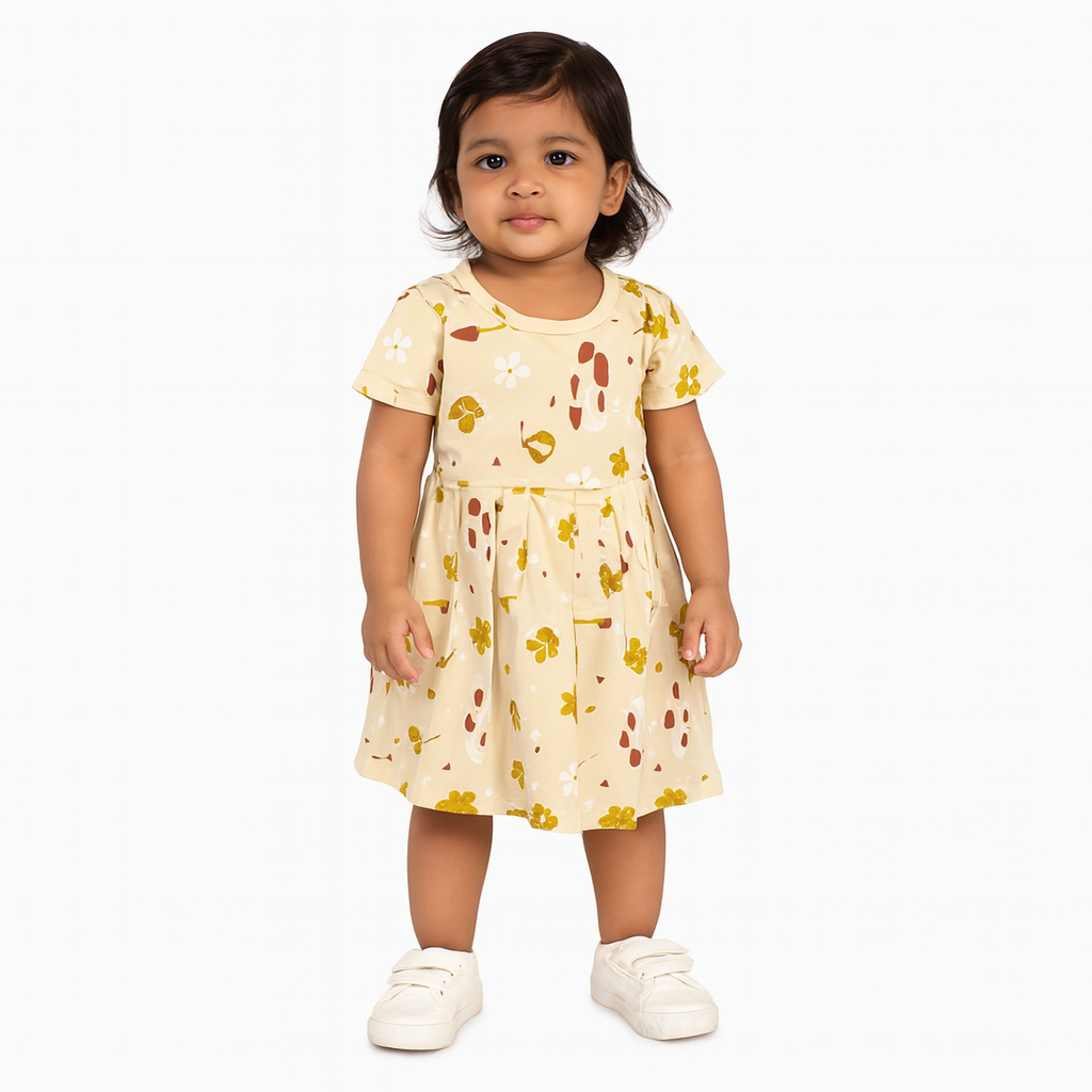 Baby Girl Cotton Printed Frock Dress | Short Sleeve | Below Knee