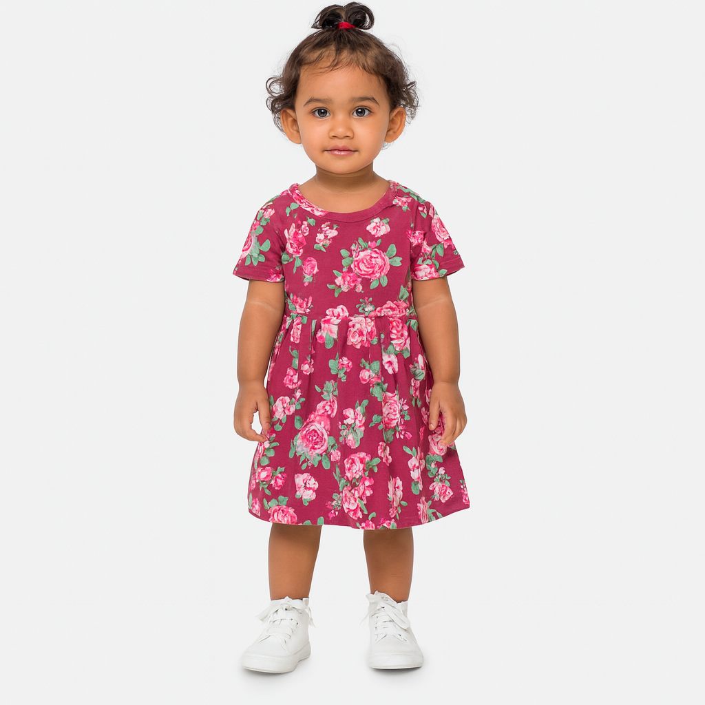 Baby Girl Cotton Printed Frock Dress | Short Sleeve | Below Knee