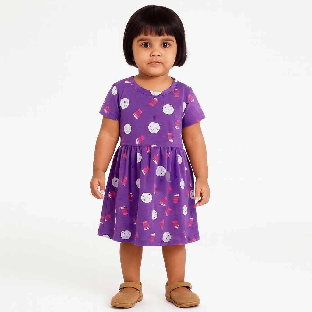 Baby Girl Cotton Printed Frock Dress | Short Sleeve | Below Knee