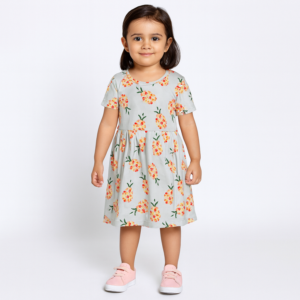 Baby Girl Cotton Printed Frock Dress | Short Sleeve | Below Knee