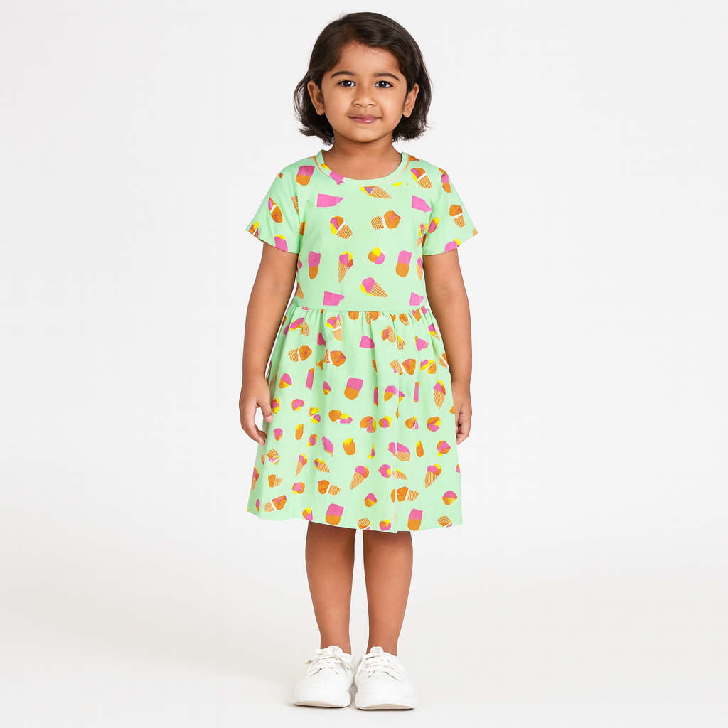 Baby Girl Cotton Printed Frock Dress | Short Sleeve | Below Knee