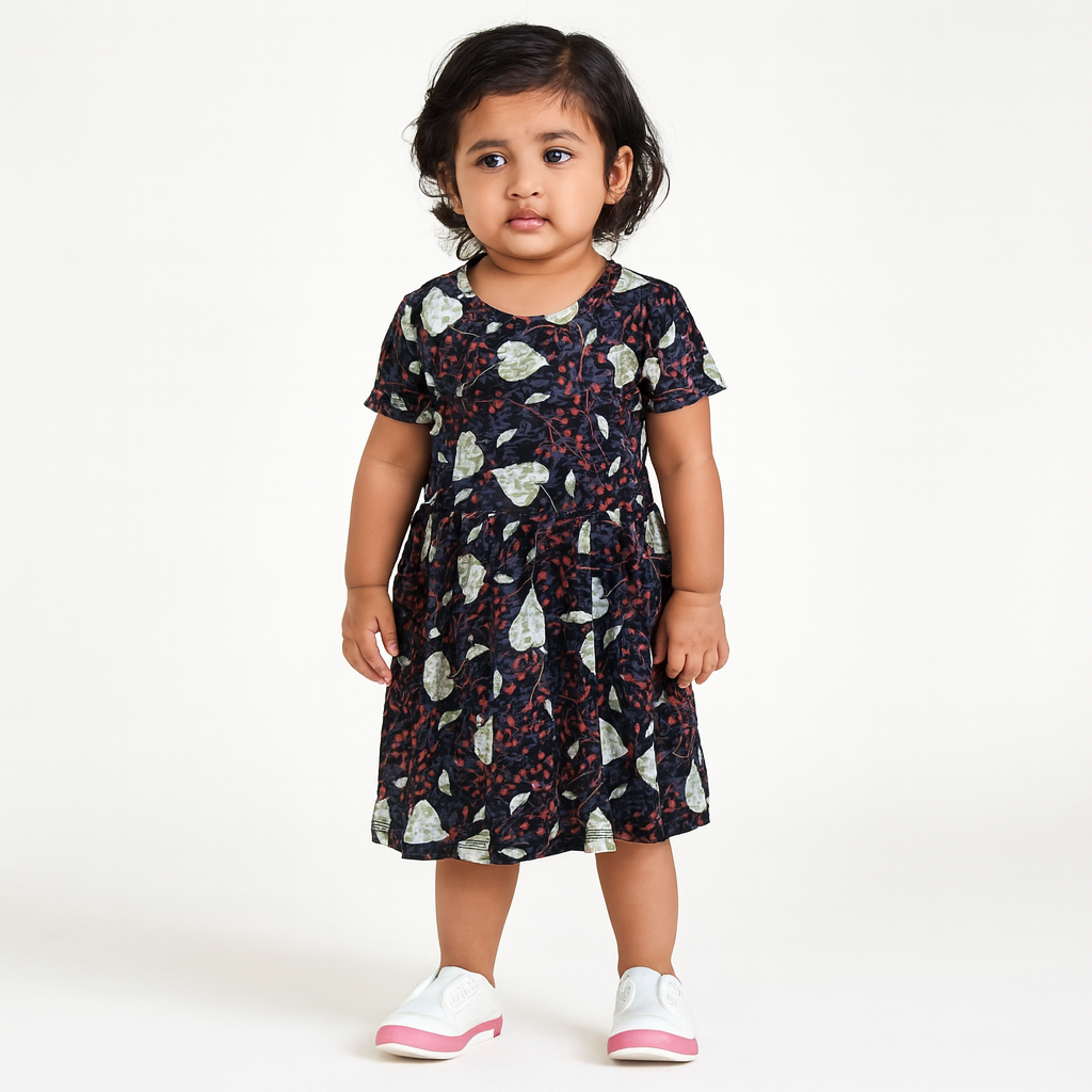 Baby Girl Cotton Printed Frock Dress | Short Sleeve | Below Knee