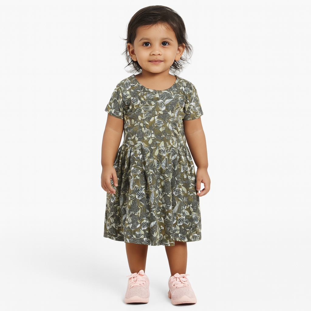 Baby Girl Cotton Printed Frock Dress | Short Sleeve | Below Knee