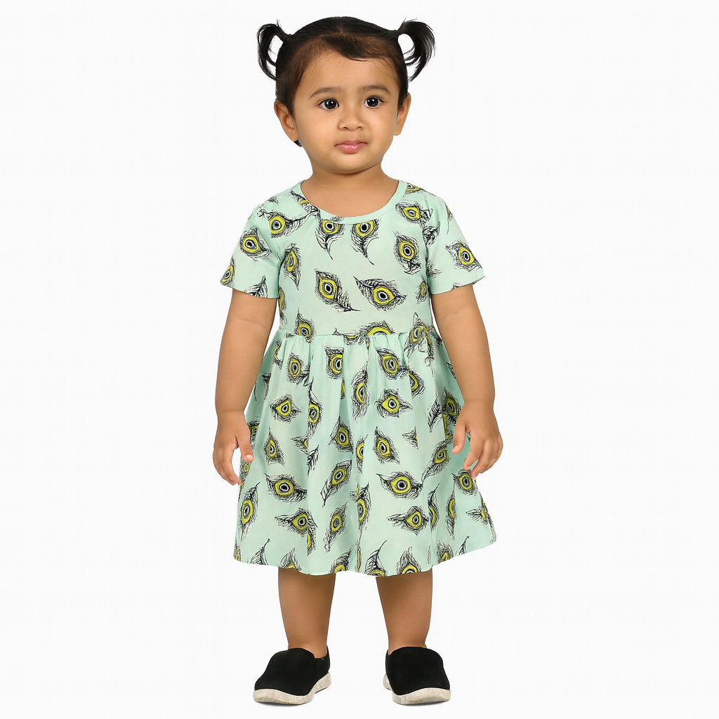 Baby Girl Cotton Printed Frock Dress | Short Sleeve | Below Knee