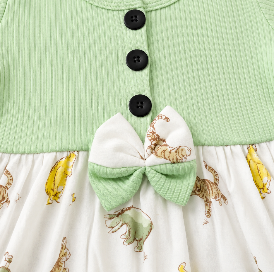Green Animal Center Button Frock (0-2Y)