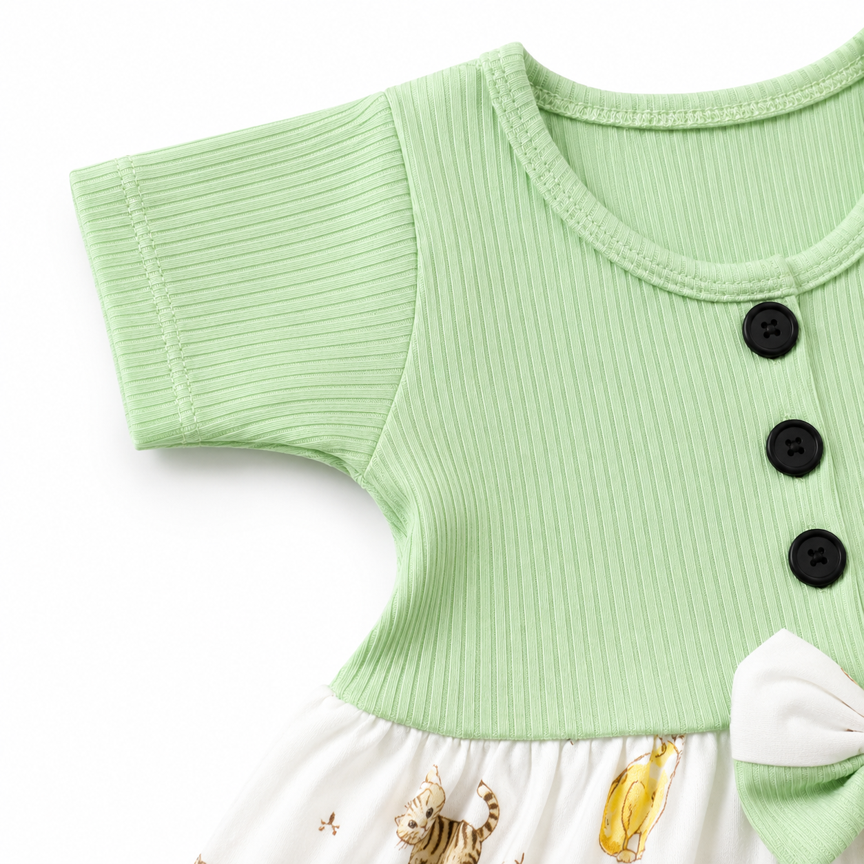 Green Animal Center Button Frock (0-2Y)