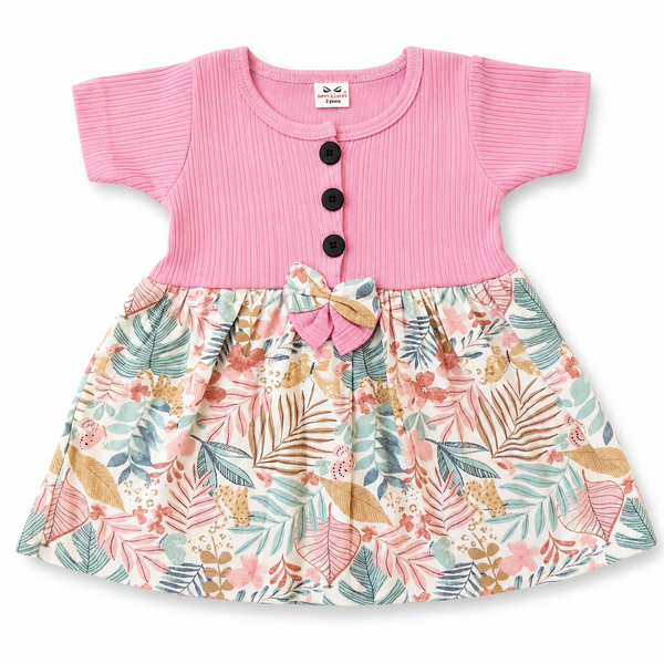 Pinky Leaf Center Button Frock (0–3 Years)