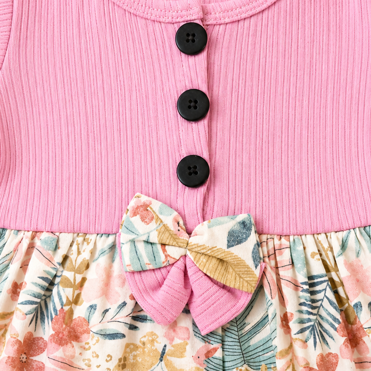 Pinky Leaf Center Button Frock (0–3 Years)