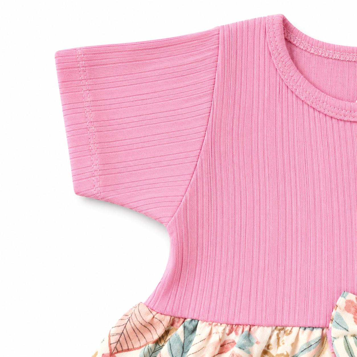 Pinky Leaf Center Button Frock (0–3 Years)