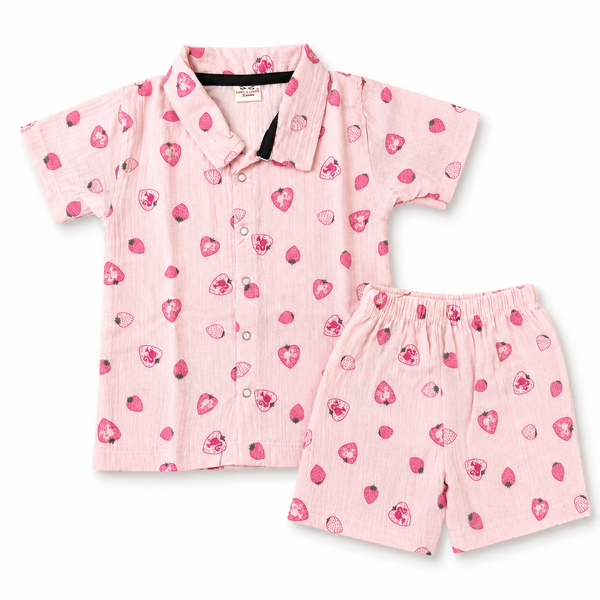 Strawberry Love (2 Layer Muslin) Co-Ord Set (1-5 Years)