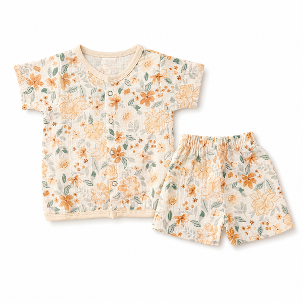 Muslin Half Sleeve Jabla Set (0–6 Months)
