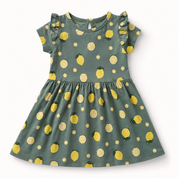 Lemon Frill Sleeve Dress 1 to 8 Years