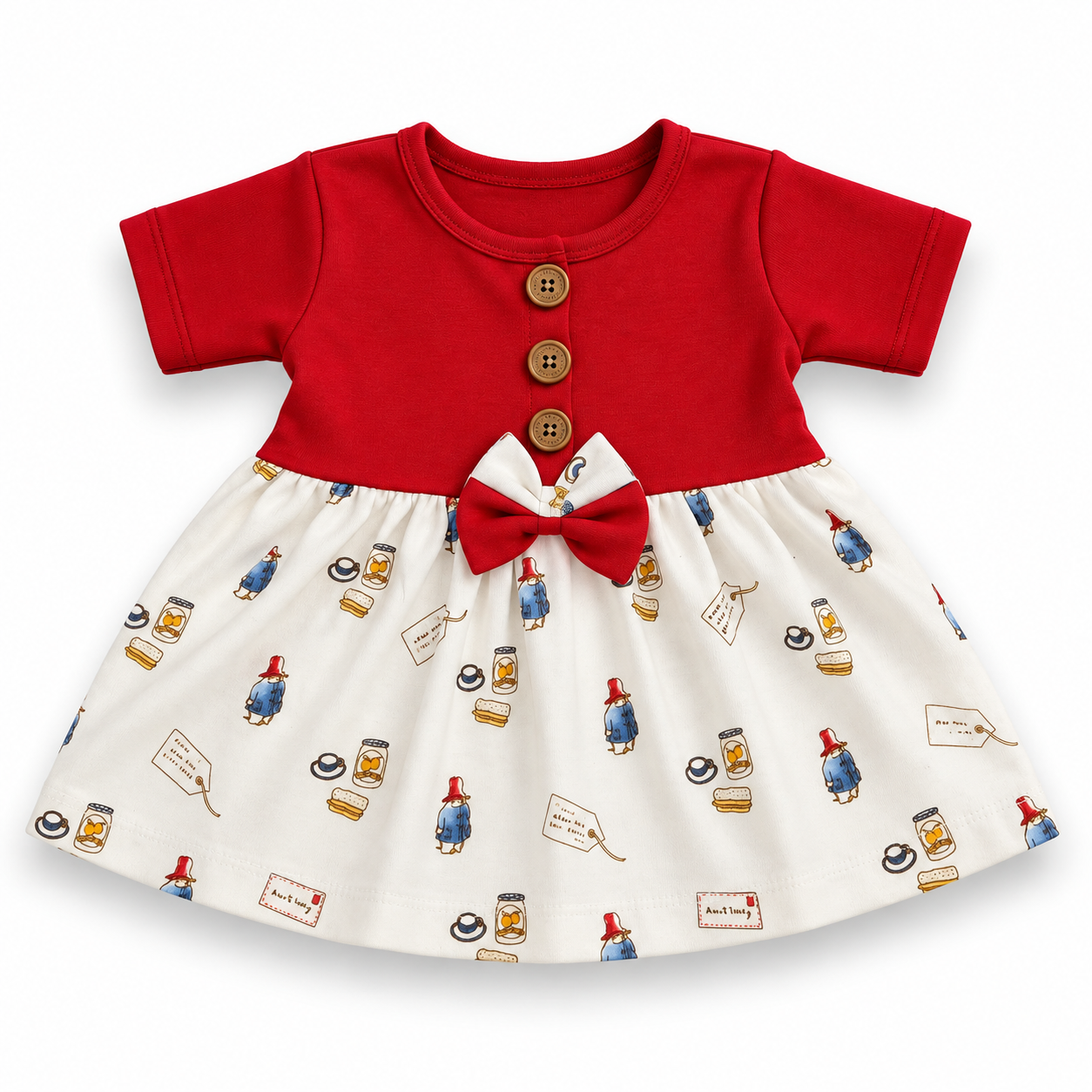 Red Knit Center Button Frock (0–2 Years)