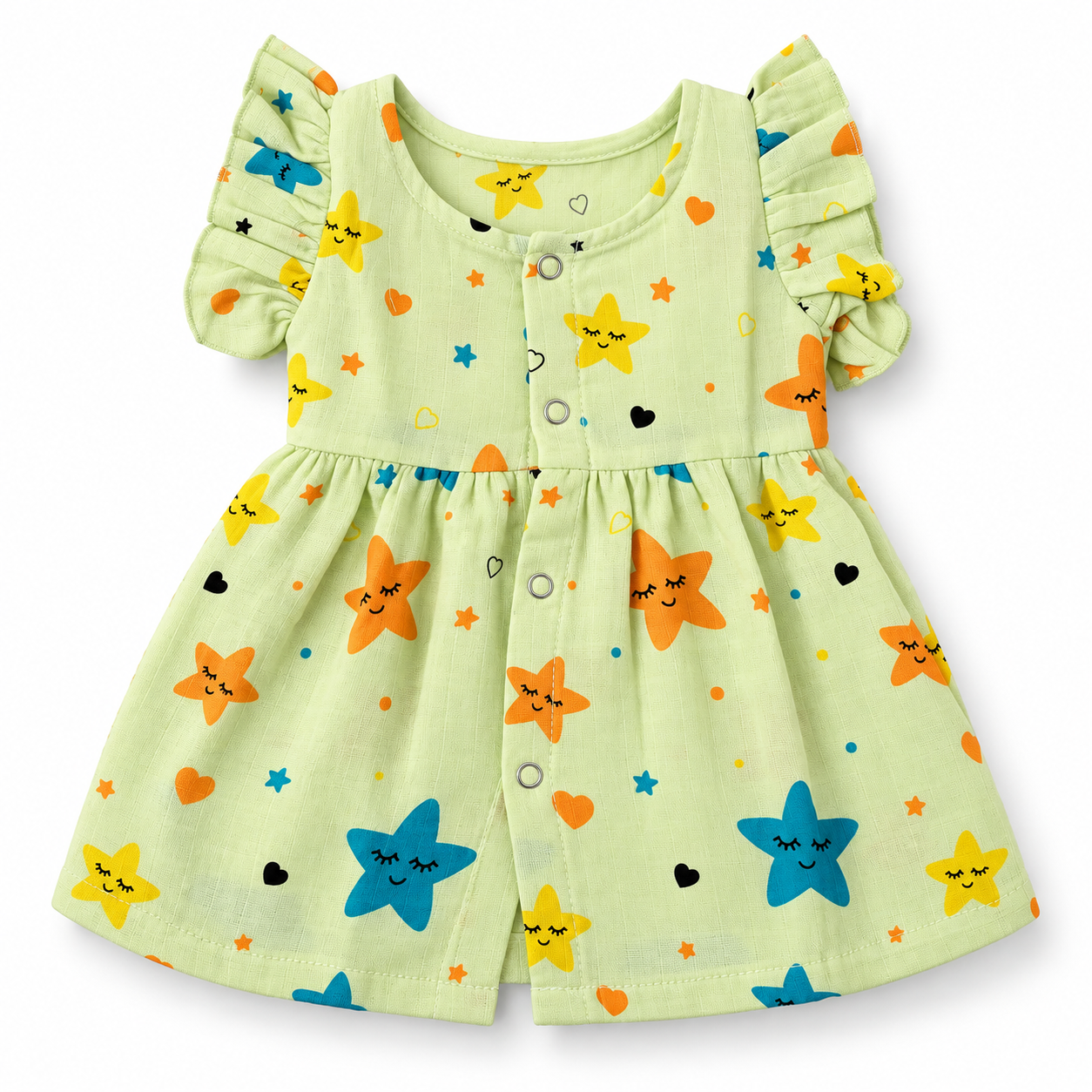 Muslin Front Open Button Pastel Green Frock (0M - 18M)