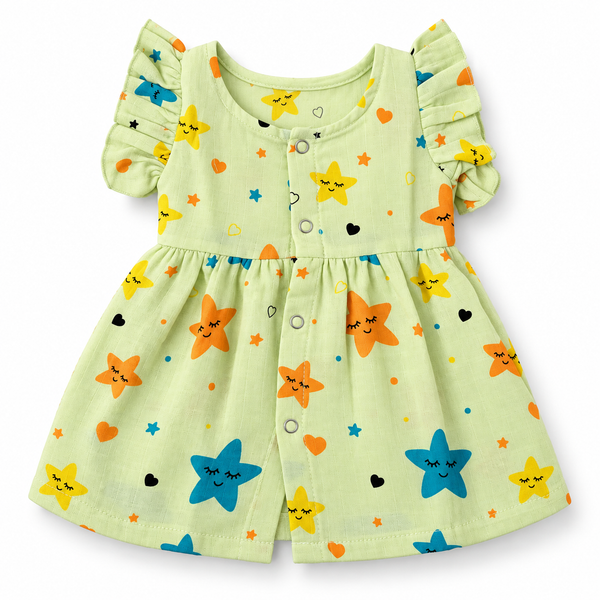 Muslin Front Open Button Pastel Green Frock (0M - 18M)
