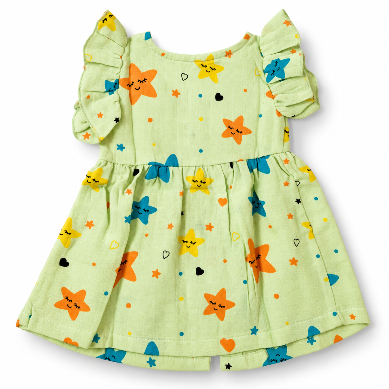 Muslin Front Open Button Pastel Green Frock (0M - 18M)