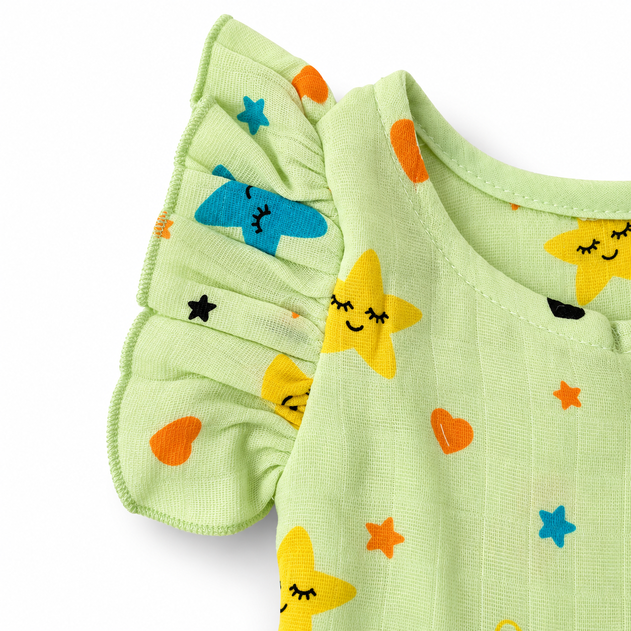 Muslin Front Open Button Pastel Green Frock (0M - 18M)
