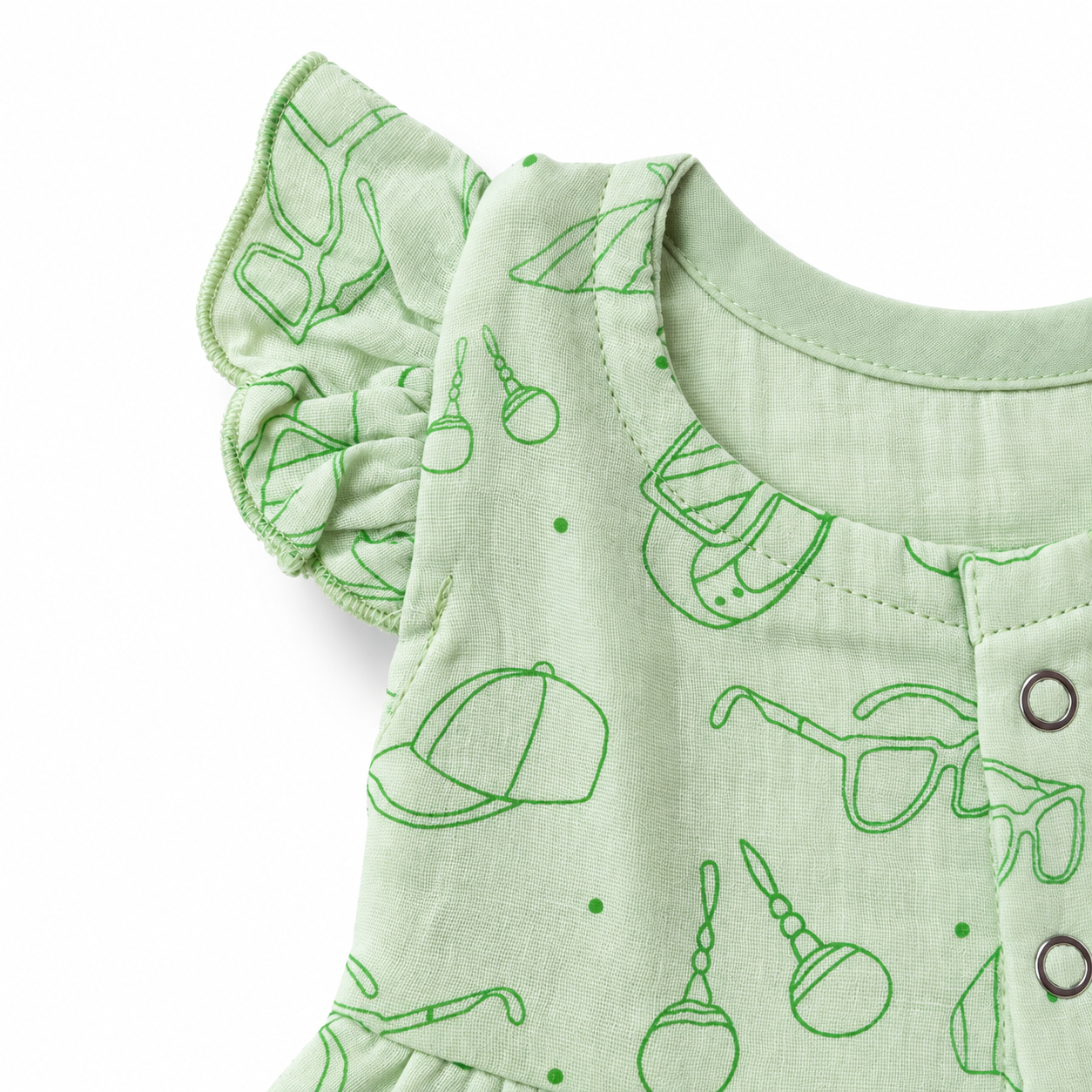 Muslin Front Open Button Mint Green Ruffled Frock (0M - 18M)