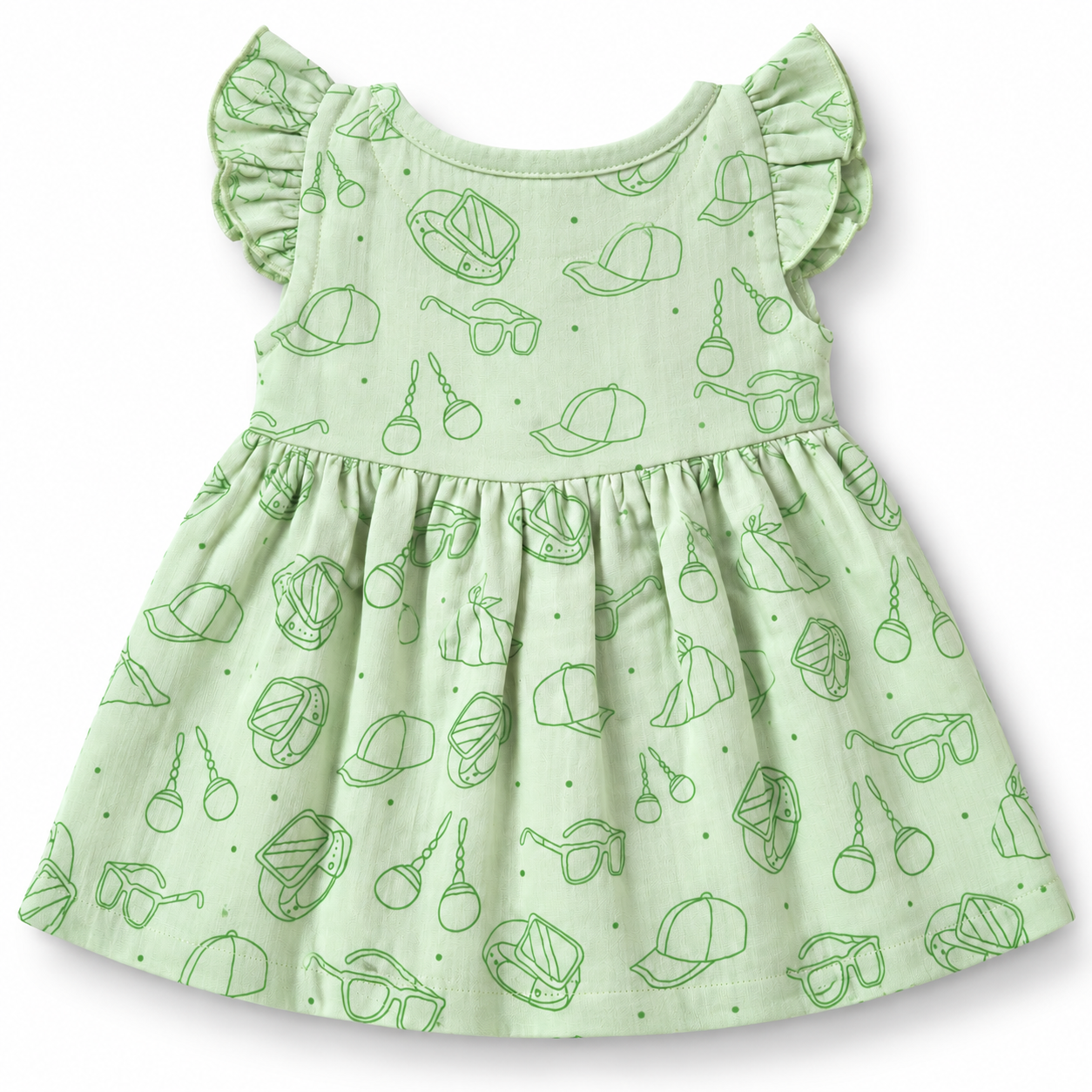 Muslin Front Open Button Mint Green Ruffled Frock (0M - 18M)