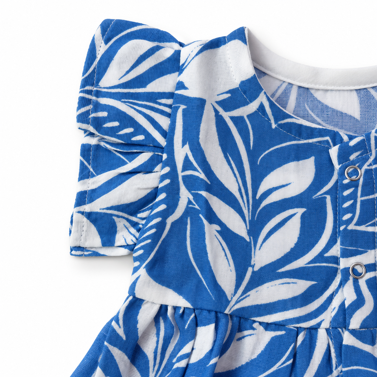 Muslin Front Open Button Blue and White Floral Frock (0M - 18M)