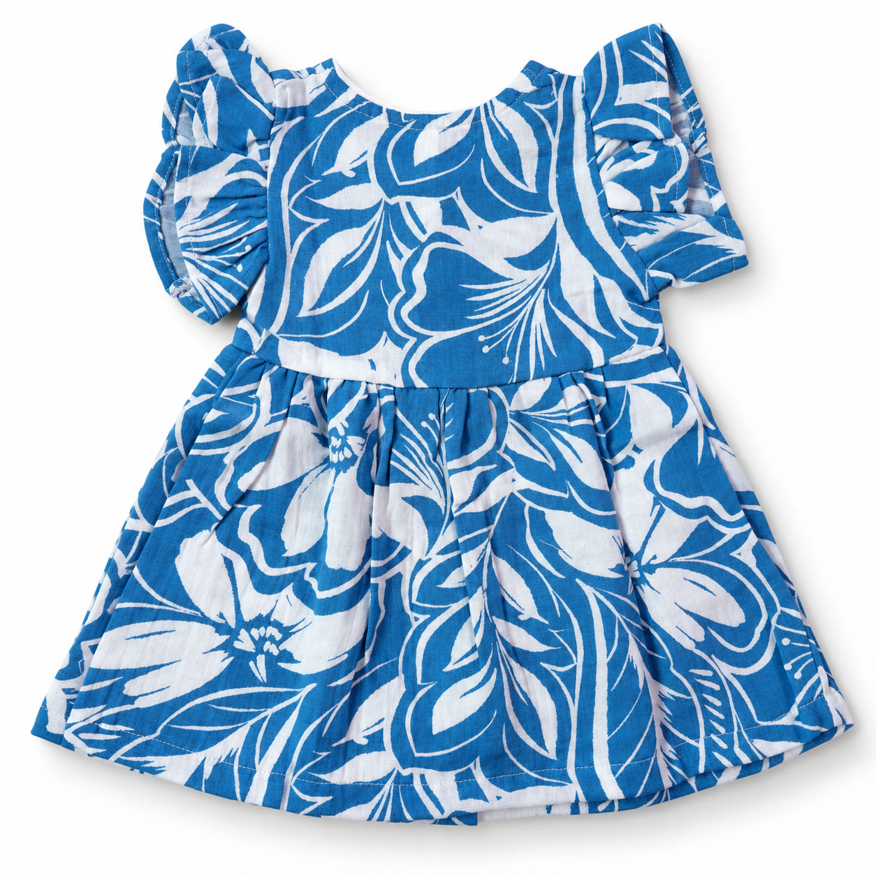 Muslin Front Open Button Blue and White Floral Frock (0M - 18M)