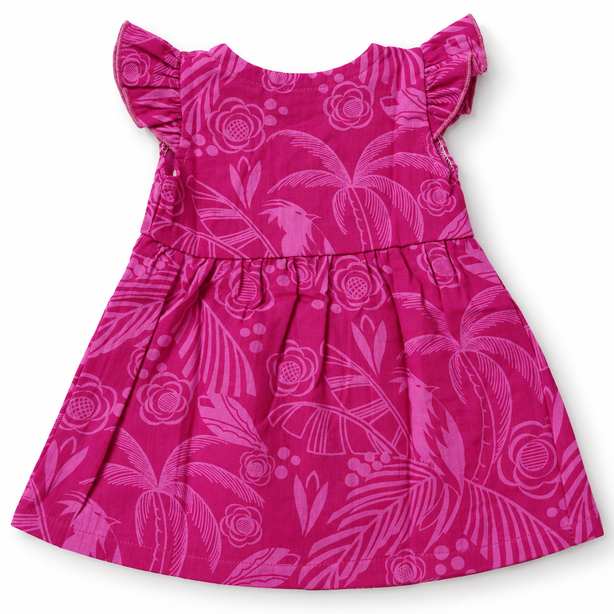 Muslin Front Open Button Fuchsia Floral Frock (0M - 18M)