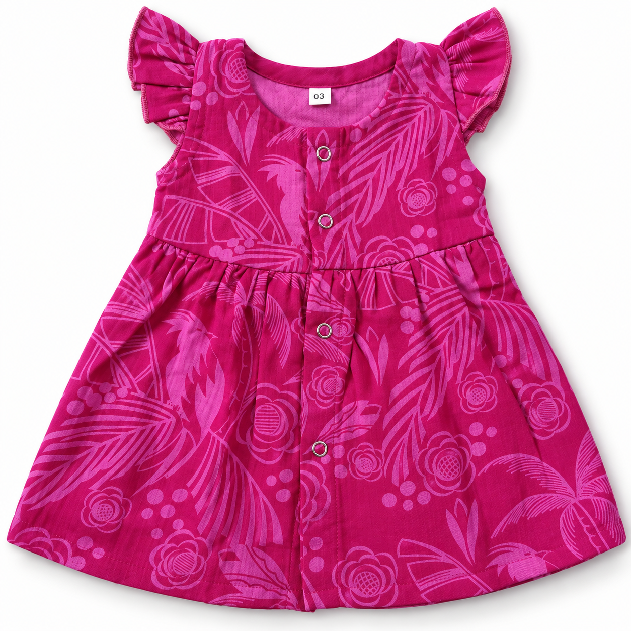 Muslin Front Open Button Fuchsia Floral Frock (0M - 18M)