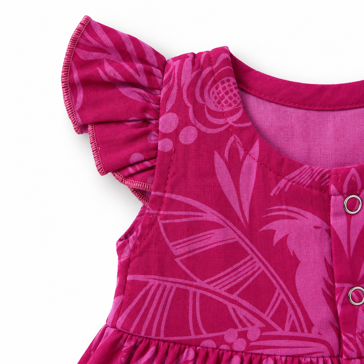 Muslin Front Open Button Fuchsia Floral Frock (0M - 18M)