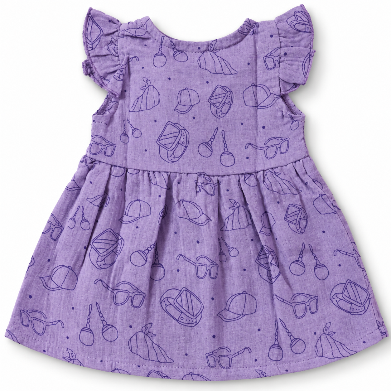 Muslin Front Open Button Lavender Ruffle Frock (0M - 18M)