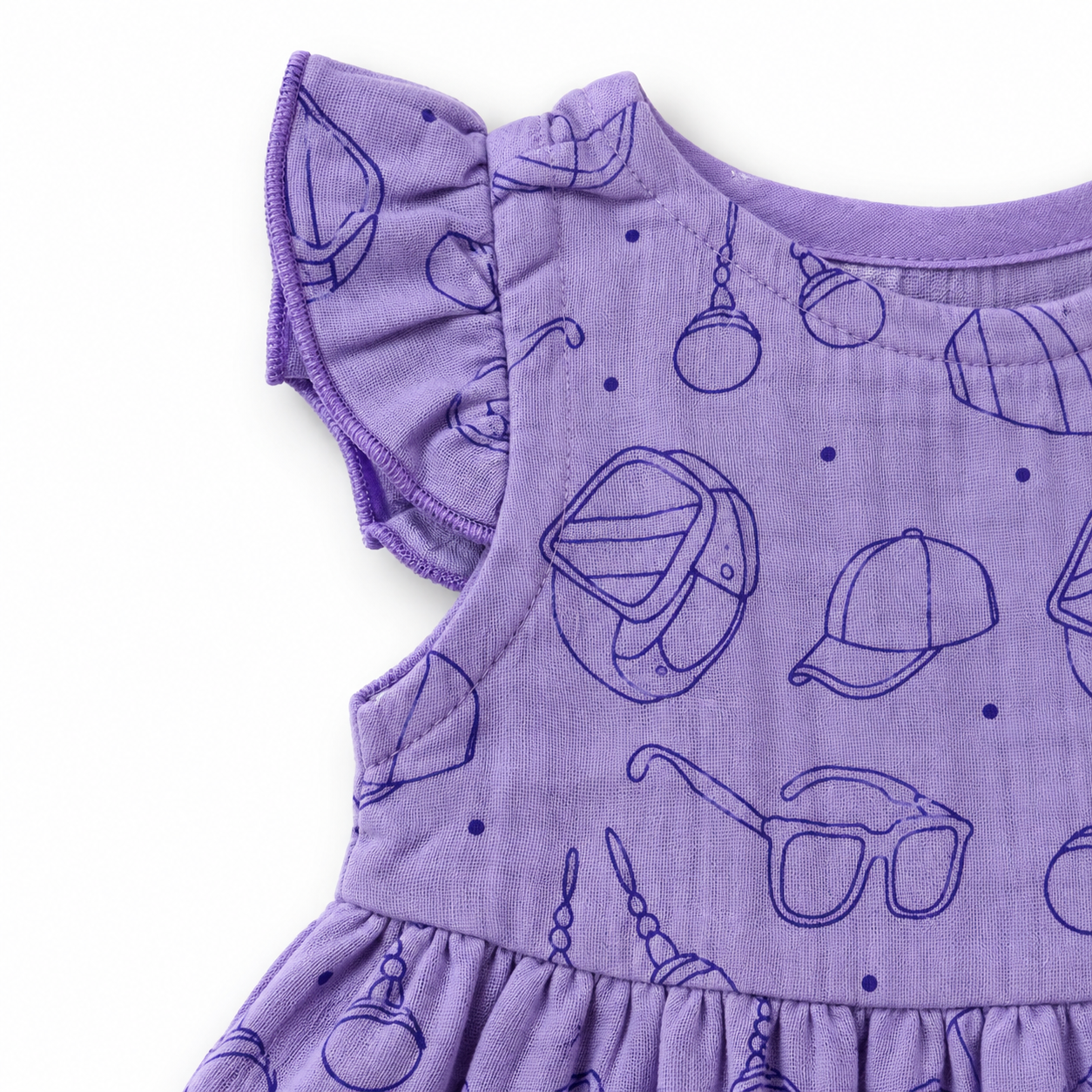 Muslin Front Open Button Lavender Ruffle Frock (0M - 18M)