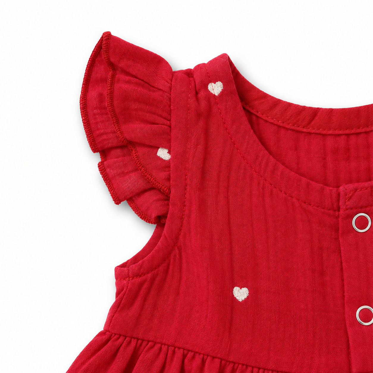 Muslin Front Open Button Red Heart Frock (0M - 18M)