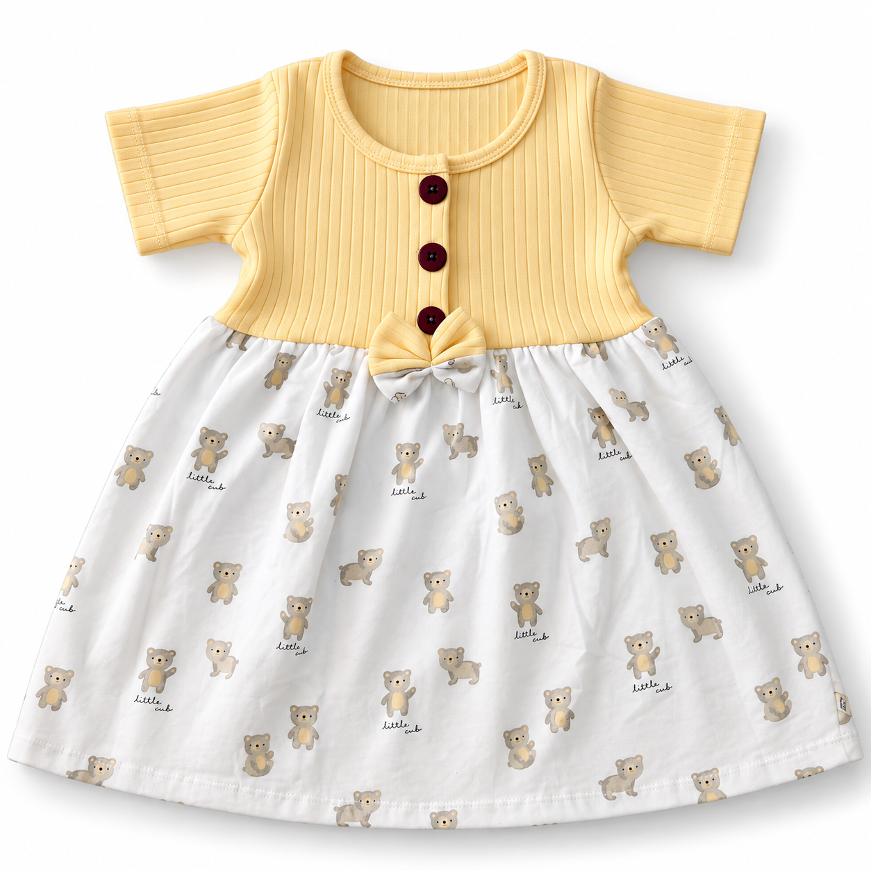 Pastel Yellow Center Button Frock (2-5Y)