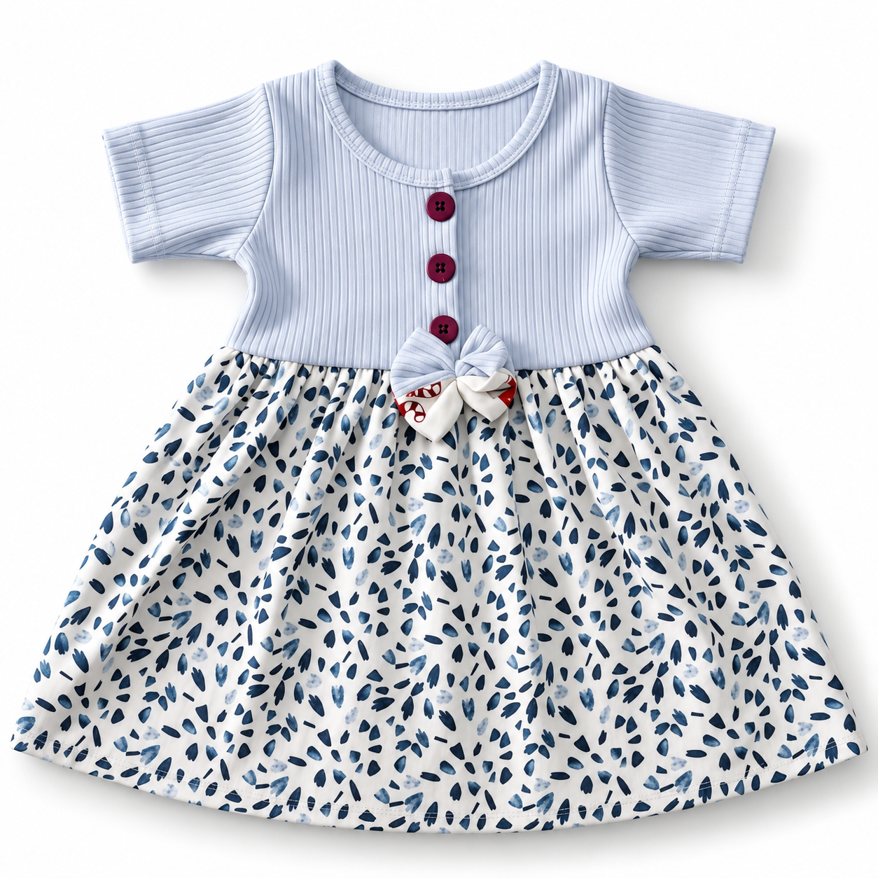 Pastel Blue Center Button Frock (2-5Y)