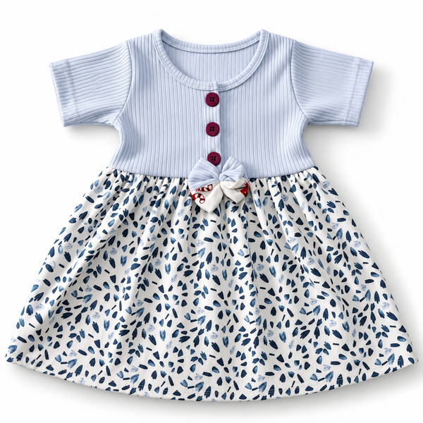 Pastel Blue Center Button Frock (2-5Y)