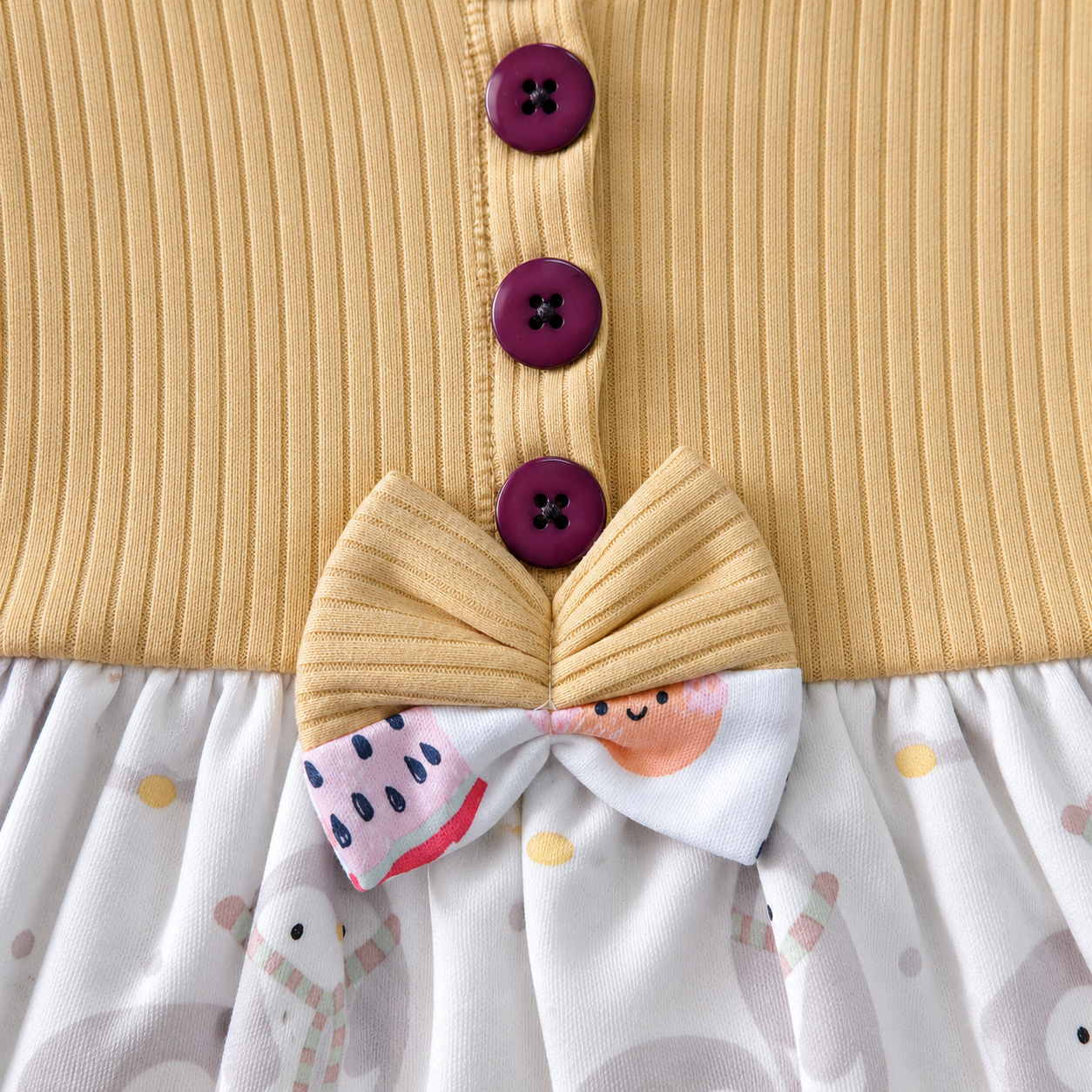 Mustard Ribbed Center Button Frock (2-5Y)
