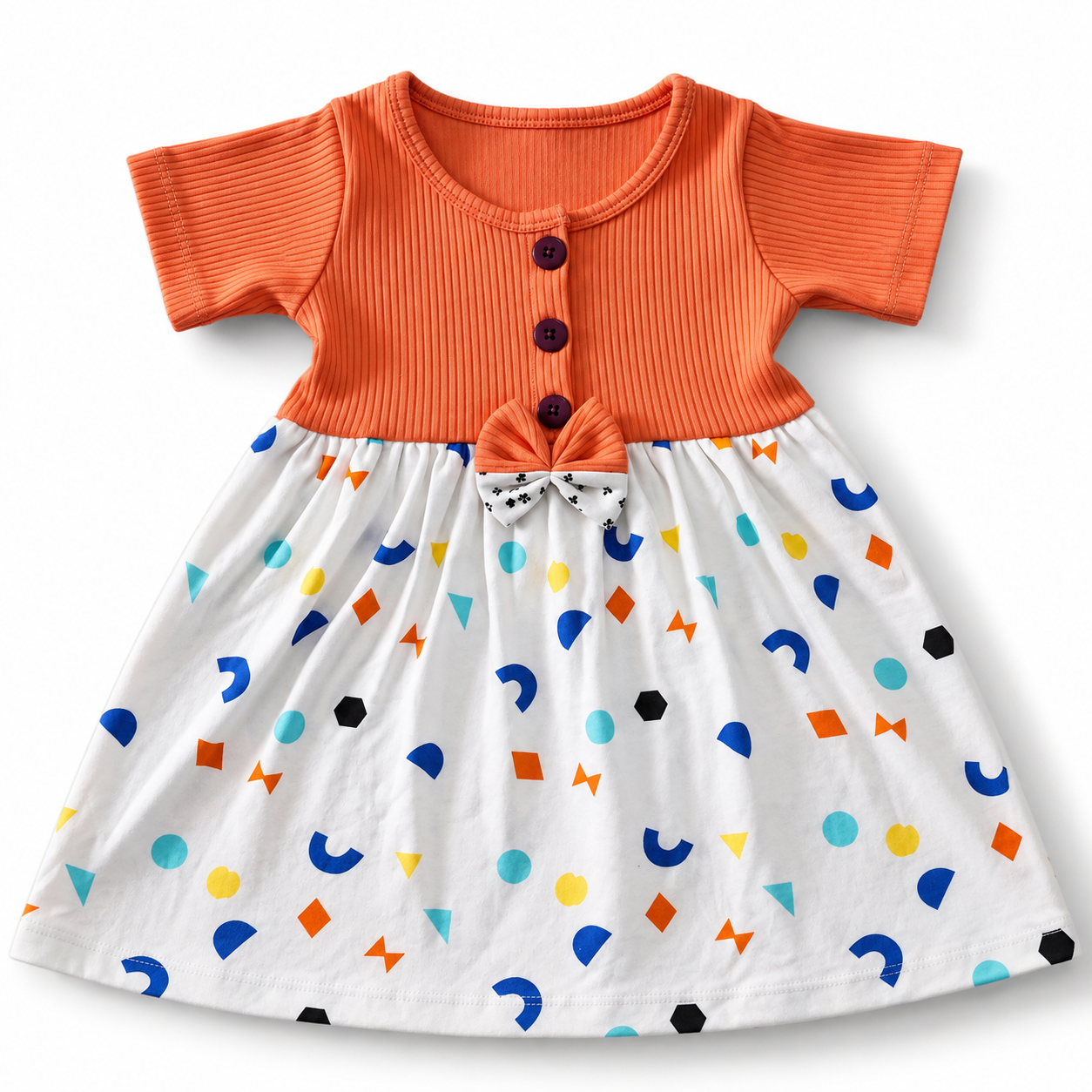 Coral Ribbed Bodice Center Button Frock (2-5Y)