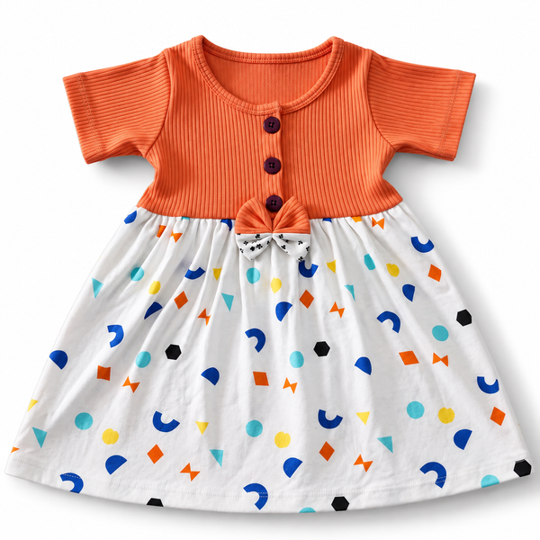 Coral Ribbed Bodice Center Button Frock (2-5Y)