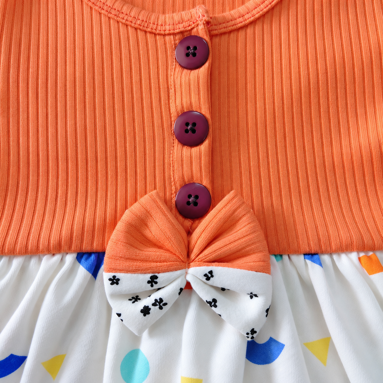Coral Ribbed Bodice Center Button Frock (2-5Y)