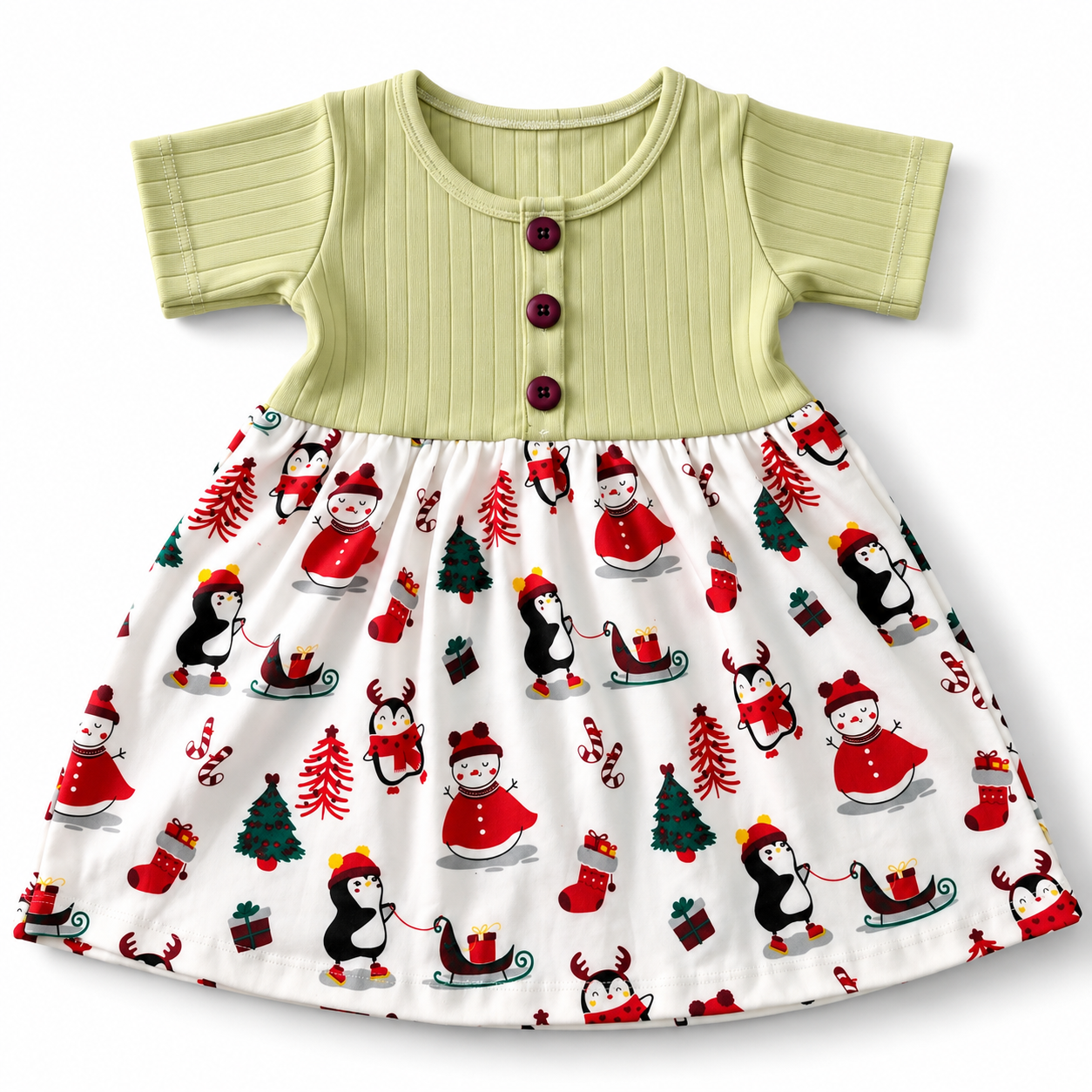 Sage Ribbed Knit Center Button Frock (2-5Y)