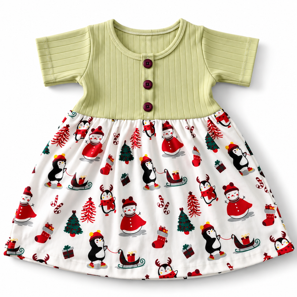 Sage Ribbed Knit Center Button Frock (2-5Y)