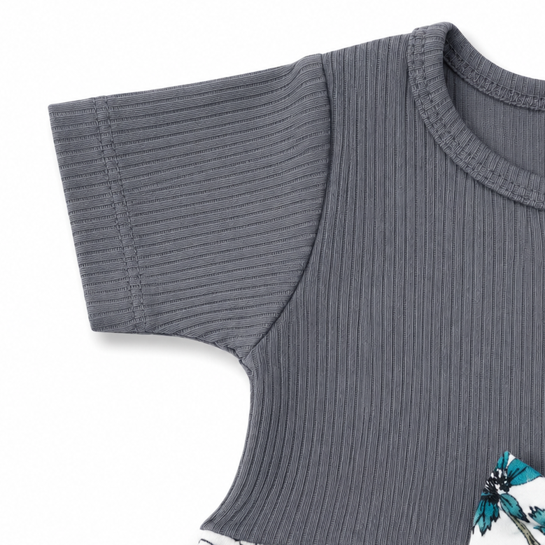 Blue Flower Center Button Frock (0–2 Years)