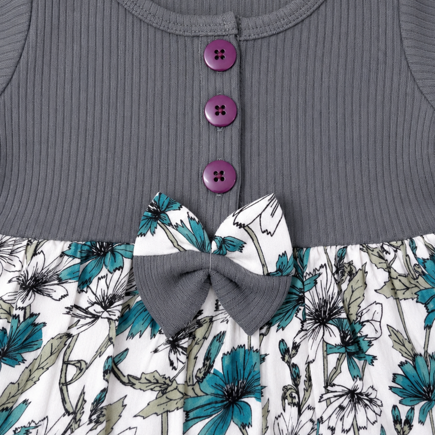Blue Flower Center Button Frock (0–2 Years)