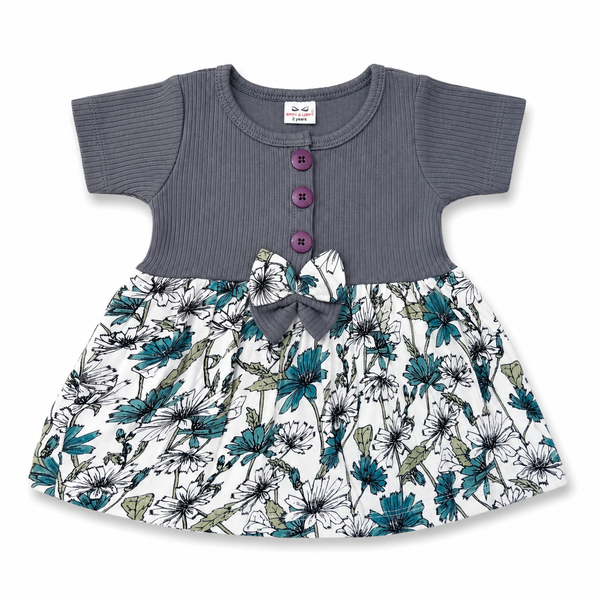 Blue Flower Center Button Frock (0–2 Years)