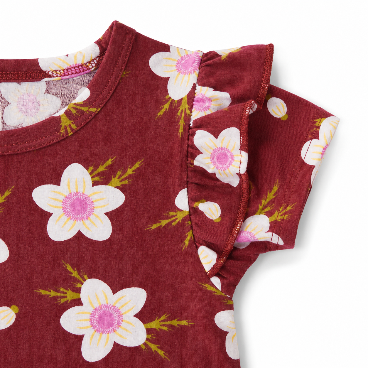 Red Floral Frill Sleeve Dress 1 to 8 Years