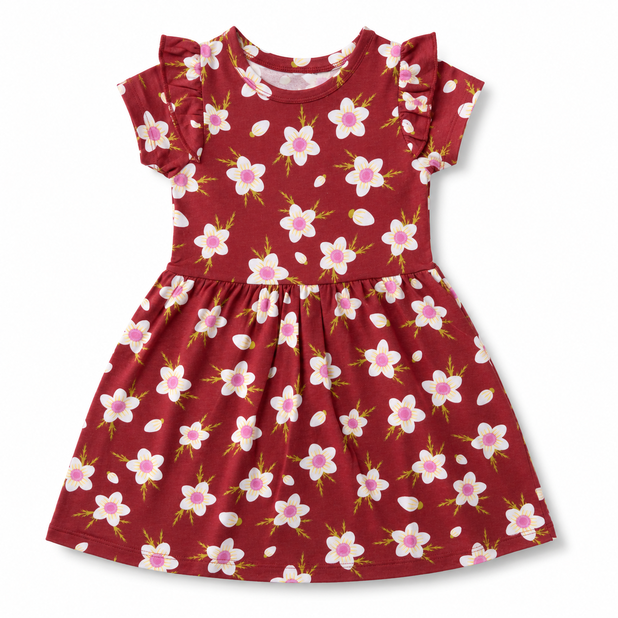 Red Floral Frill Sleeve Dress 1 to 8 Years