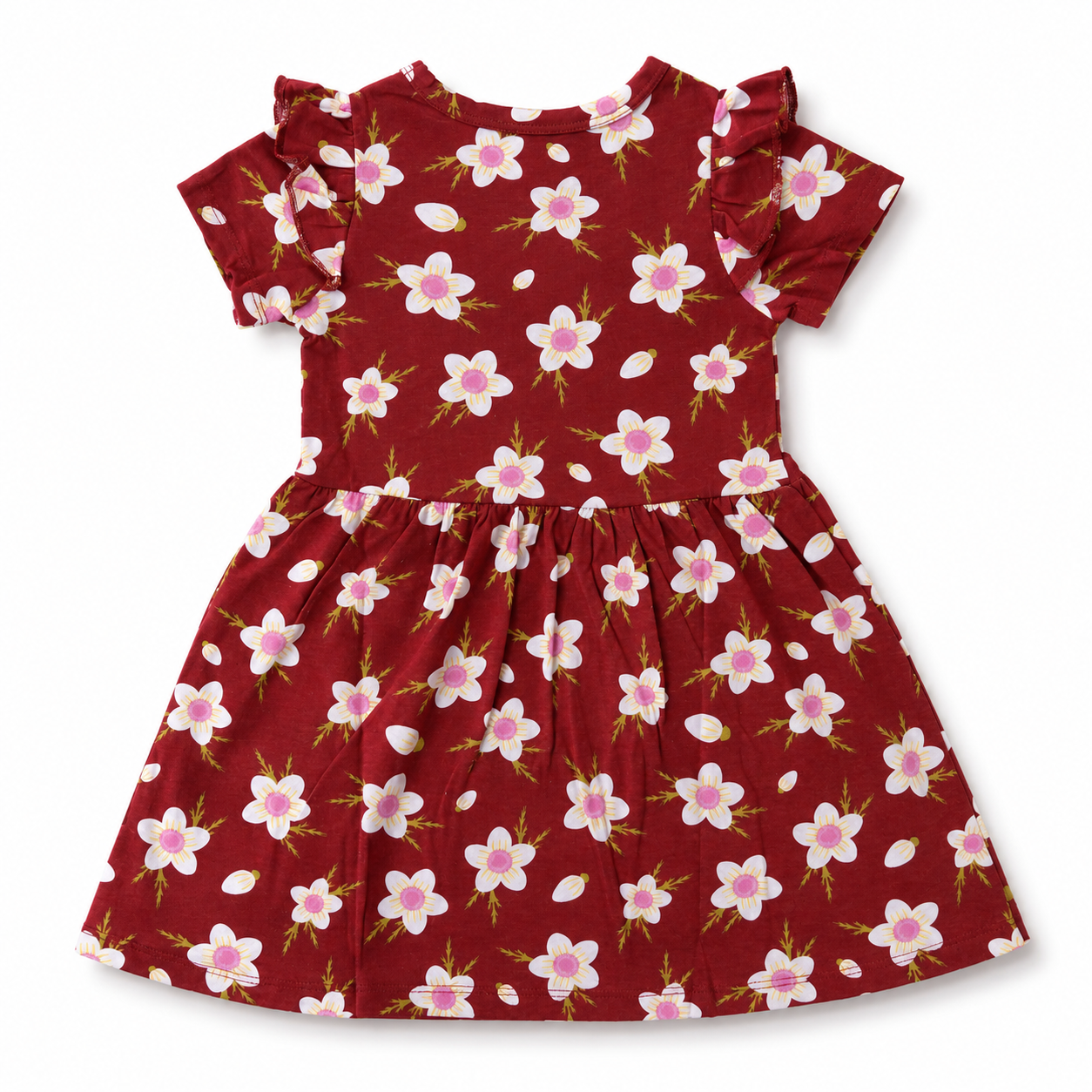 Red Floral Frill Sleeve Dress 1 to 8 Years